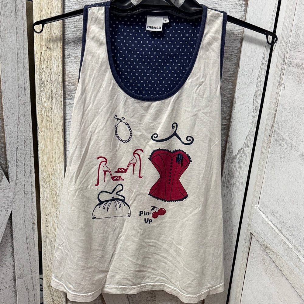 Retro Graphic Cream Tank Top